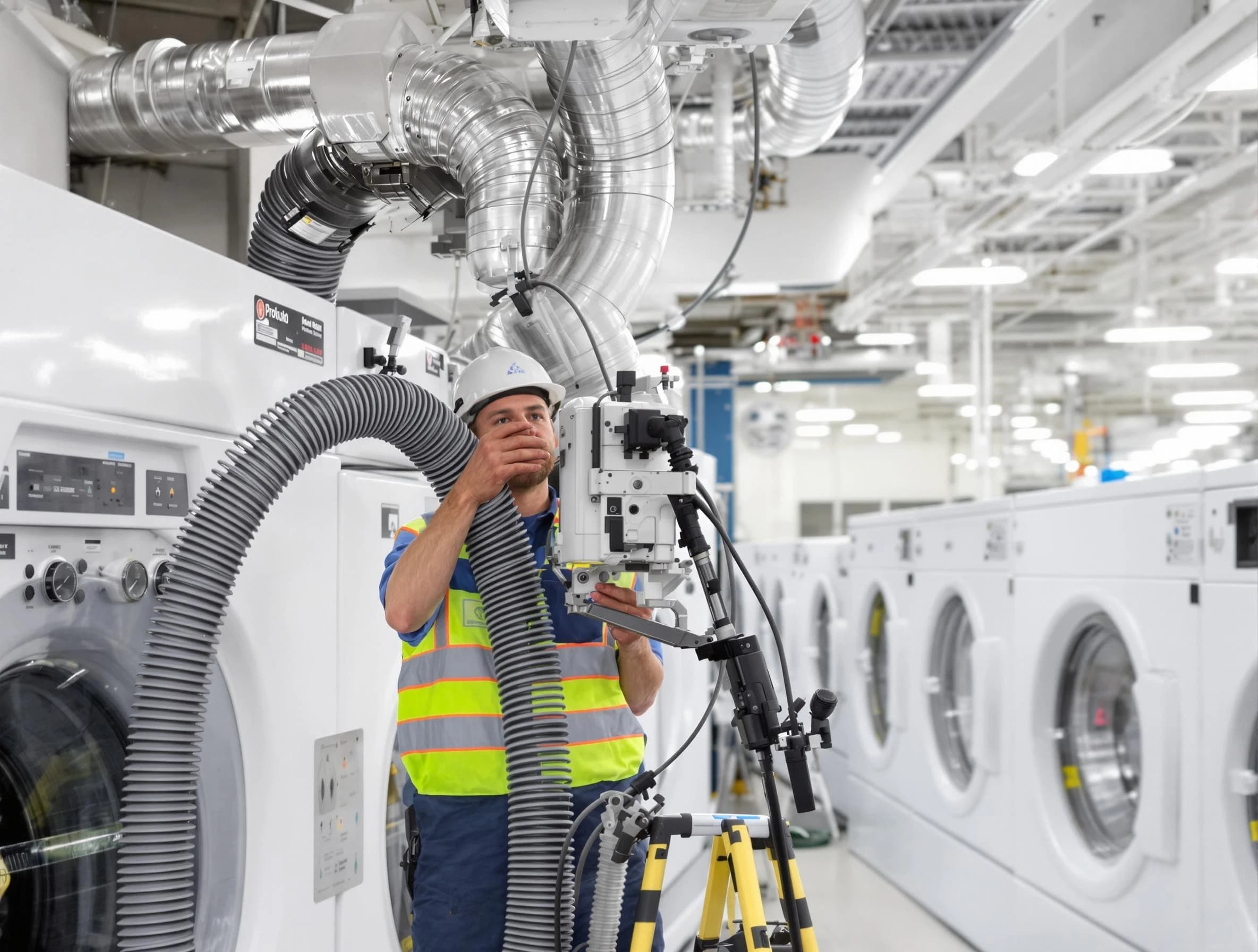 Leominster Dryer Vent Cleaning team performing commercial-grade dryer vent cleaning at a business facility in Leominster