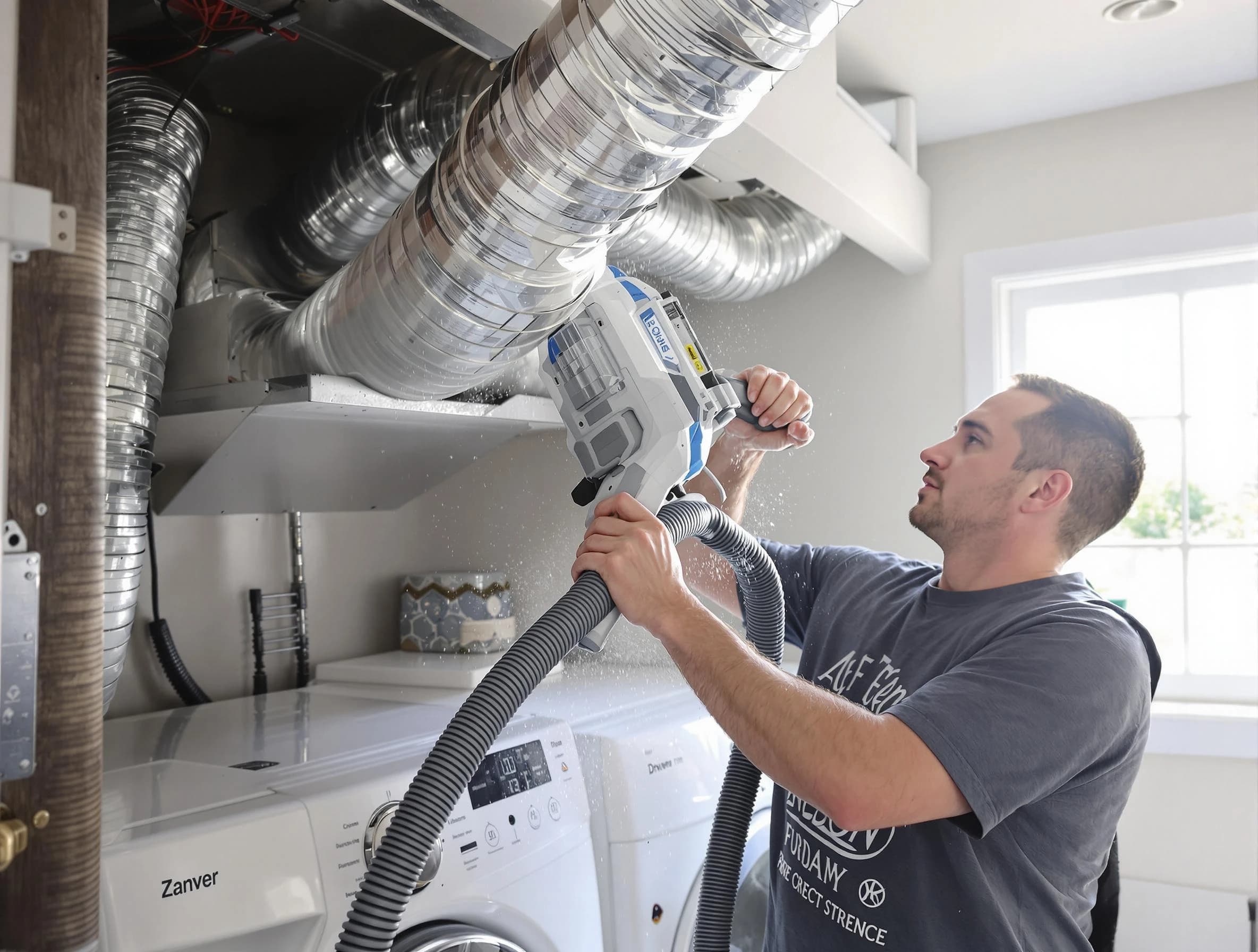 Leominster Dryer Vent Cleaning specialist cleaning deep within a dryer vent duct system in Leominster