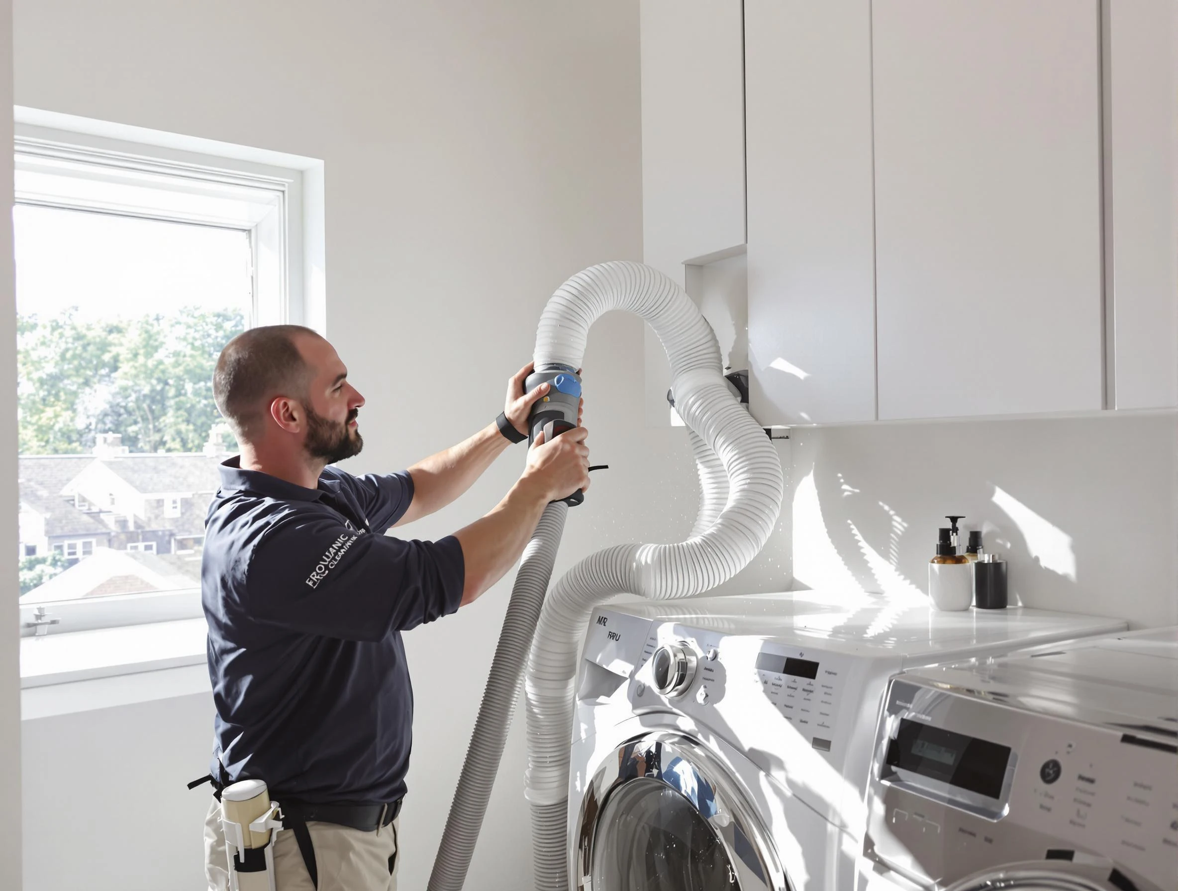 Certified Leominster Dryer Vent Cleaning technician performing dryer vent cleaning in Leominster